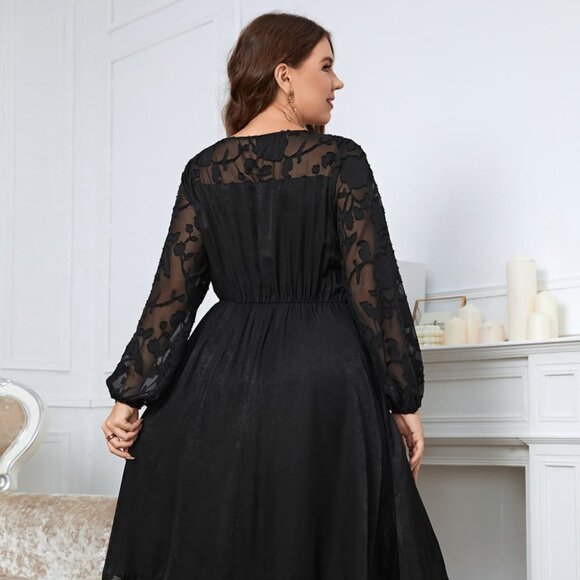 Melo Apparel Plus Size Embroidery Round Neck Long Sleeve Maxi Dress - Picture 5 of 7